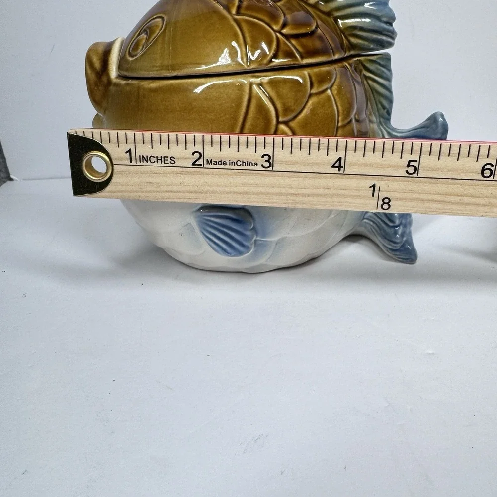 Vintage Fish Shaped Sugar Bowl Lid Plate Set Ceramic Japan Style Kitchen‎